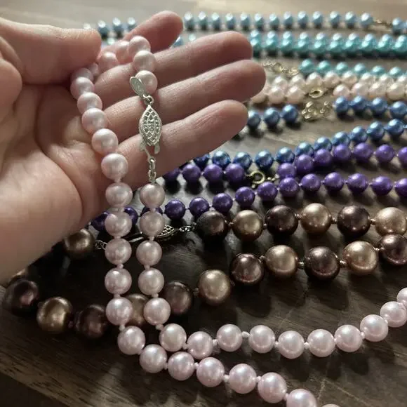 Pearl (faux?) Necklace Lot Of 7 Some Double Knotted Marked RMN (2) Pink Purple - Picture 5 of 5